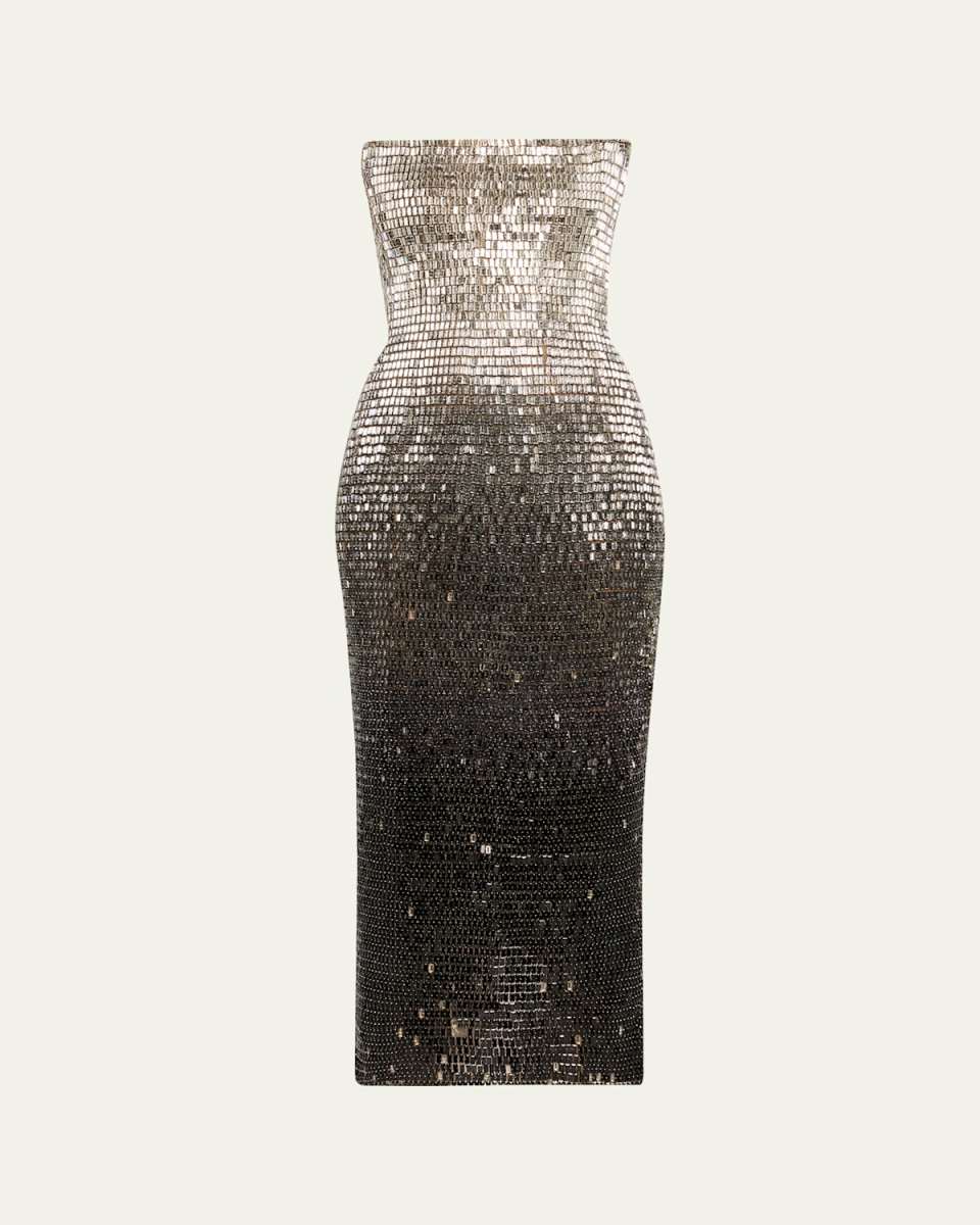 Ombre Crystal Strapless Midi Dress